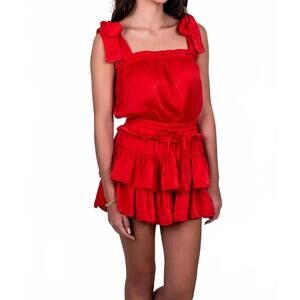 NEW DAY + MOON women's ruffle skirted tie strap dress in red